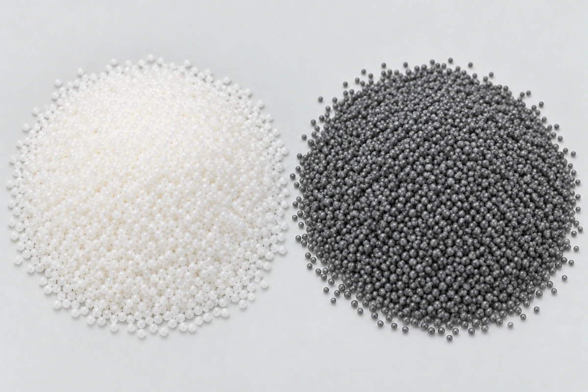 Illustrative fine white and gray EPS resin bead samples